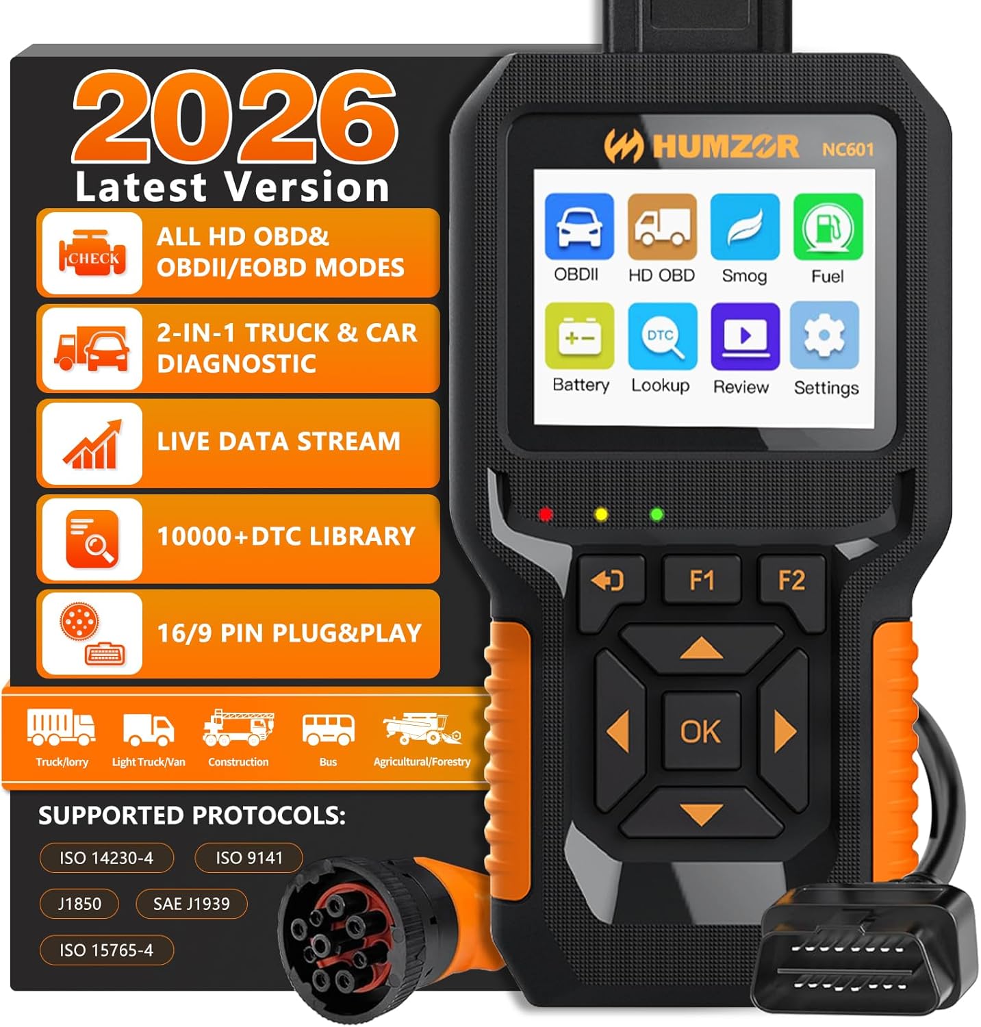 Heavy Equipment Diagnostic Tool - HUMZOR NC601 Car and Truck OBD2