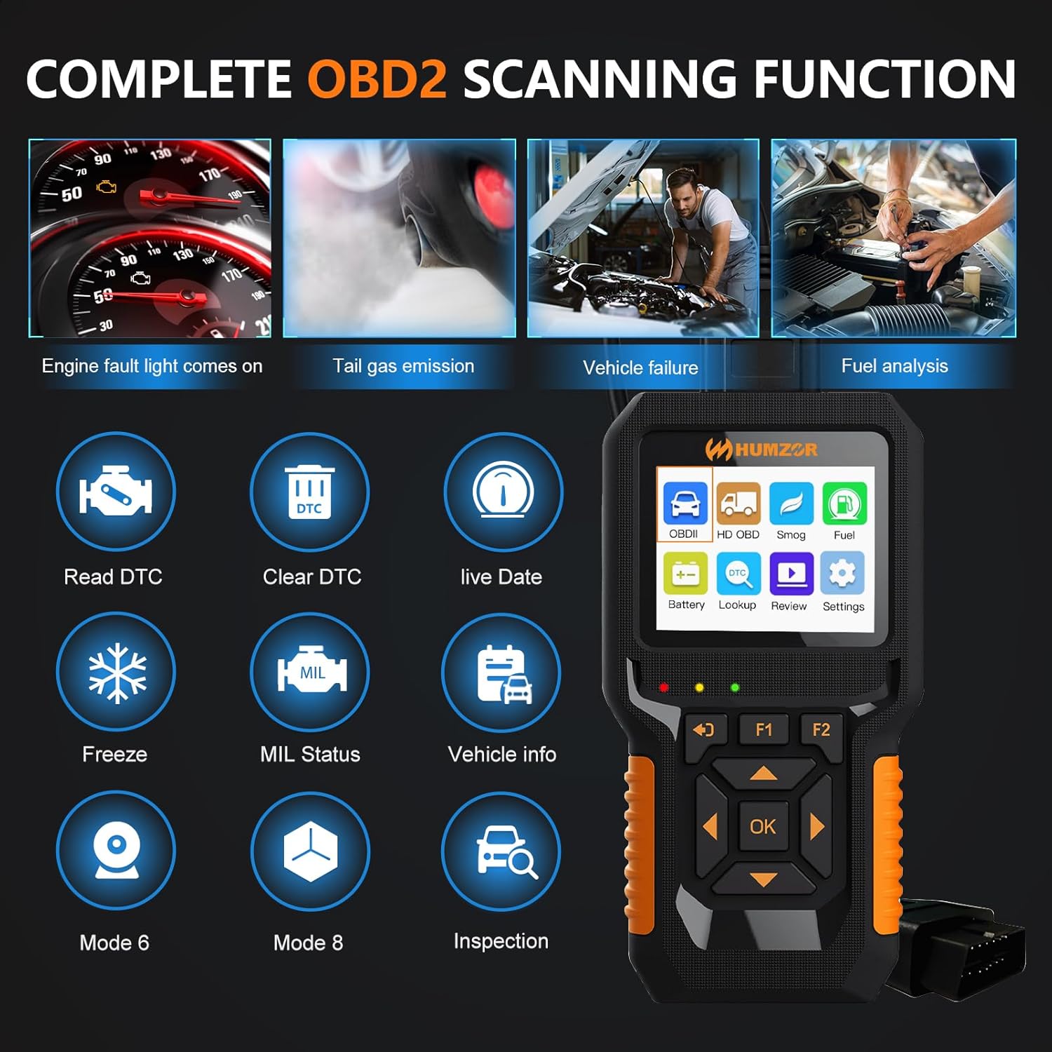 HUMZOR NC601 Car and Truck OBD - Heavy Equipment Diagnostic Tool のレビューと価格