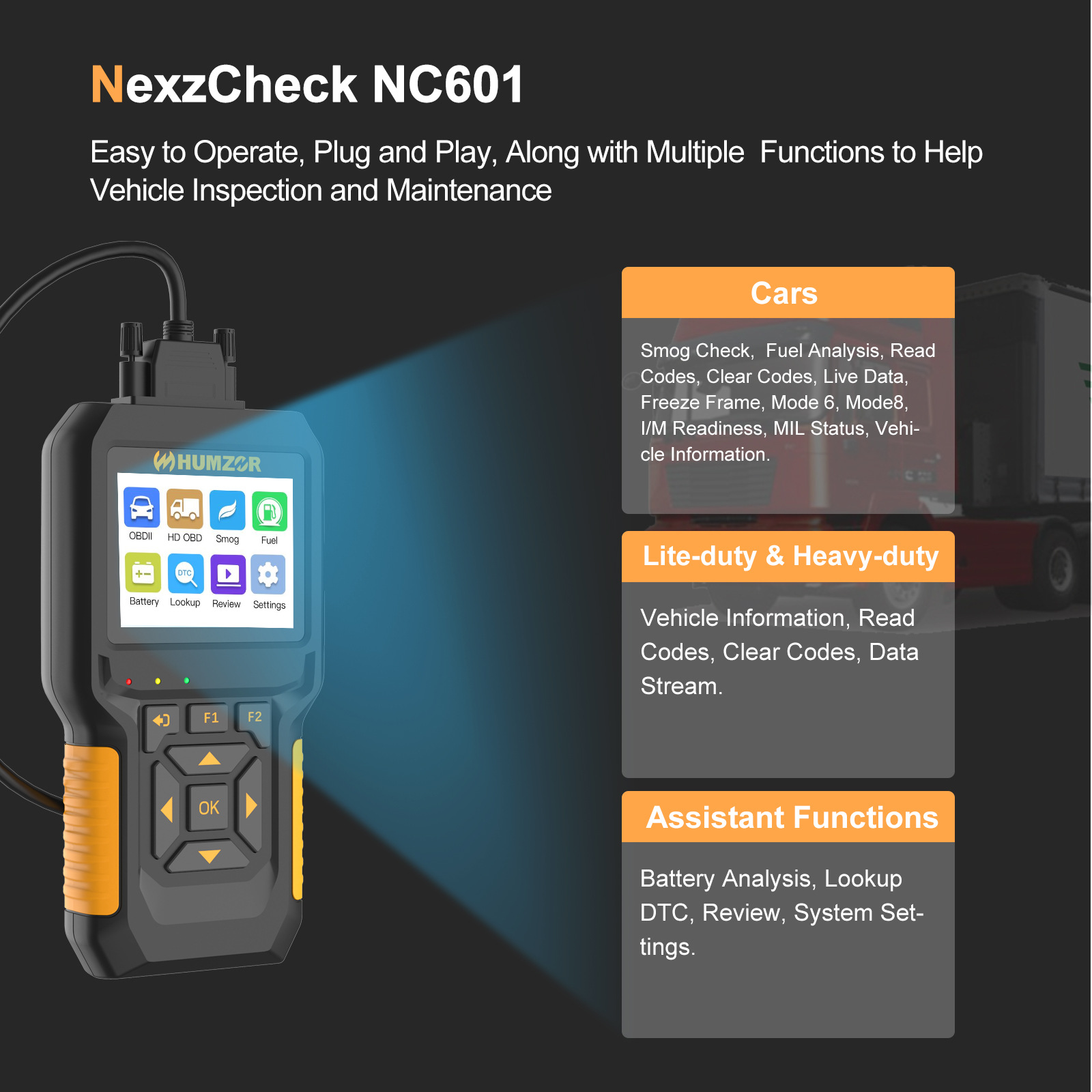 HUMZOR NC601 12V/24V Heavy Dut - Heavy Equipment Diagnostic Tool のレビューと価格